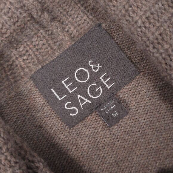 LEO & SAGE Women’s MEDIUM Sweater WOOL Blend Knit Brown Knit Bell Sleeve Turtle - Picture 2 of 7